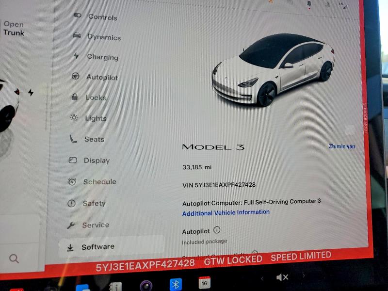 72611065 :رقم المزاد ، 5YJ3E1EAXPF427428 vin ، 2023 Tesla Model 3 مزاد بيع