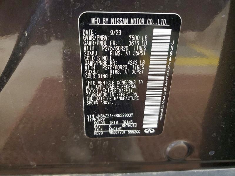 2024 Infiniti Qx80 მანქანა იყიდება აუქციონზე, vin: JN8AZ2AE4R9329037, აუქციონის ნომერი: 75001475