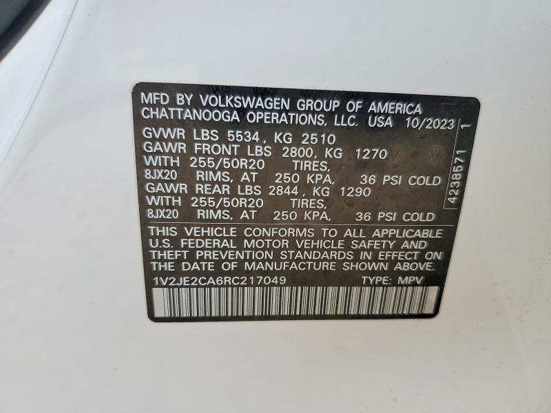 72863405 :رقم المزاد ، 1V2JE2CA6RC217049 vin ، 2024 Volkswagen Atlas Cross Sport مزاد بيع