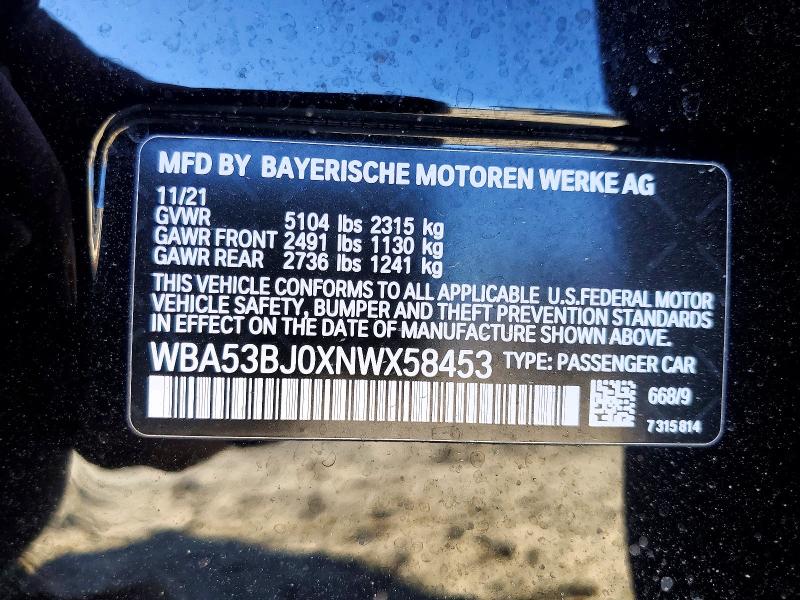 Продажа на аукционе авто 2022 Bmw 540, vin: WBA53BJ0XNWX58453, номер лота: 99073835