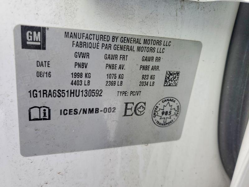 Продаж на аукціоні авто 2017 Chevrolet Volt Lt, vin: 1G1RA6S51HU130592, номер лоту: 74803925