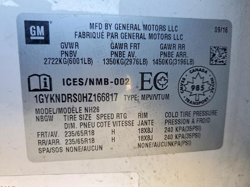 74024795 :رقم المزاد ، 1GYKNDRS0HZ166817 vin ، 2017 Cadillac Xt5 مزاد بيع
