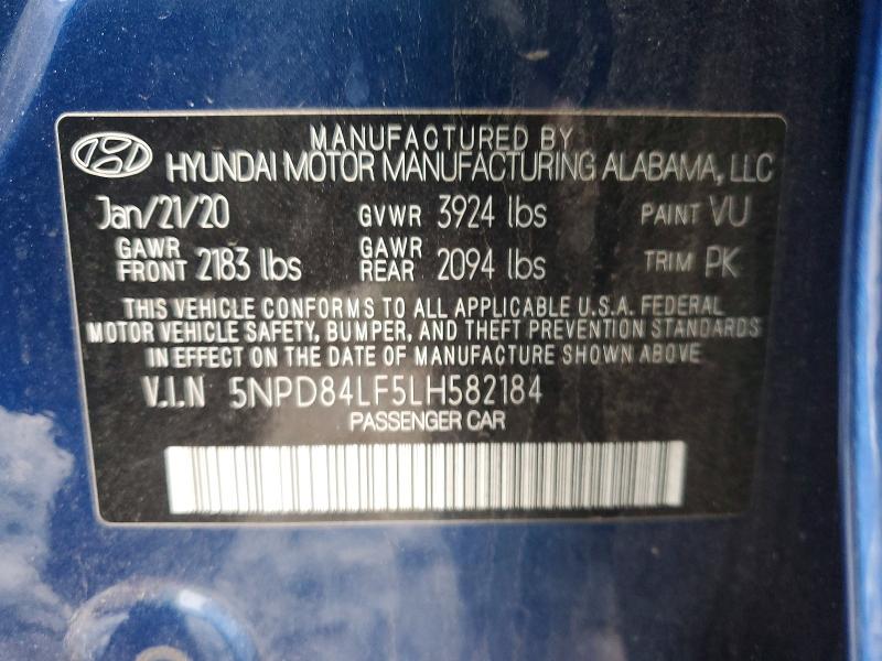Продаж на аукціоні авто 2020 Hyundai Elantra, vin: 5NPD84LF5LH582184, номер лоту: 98224775
