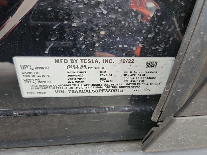 95516745 :رقم المزاد ، 7SAXCAE58PF380915 vin ، 2023 Tesla Model X مزاد بيع