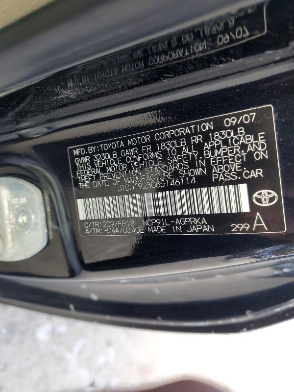 Aukcja sprzedaży 2008 Toyota Yaris, vin: JTDJT923085146114, numer aukcji: 98344215