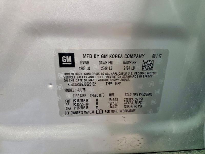 73052895 :رقم المزاد ، KL4CJASB2JB520182 vin ، 2018 Buick Encore مزاد بيع