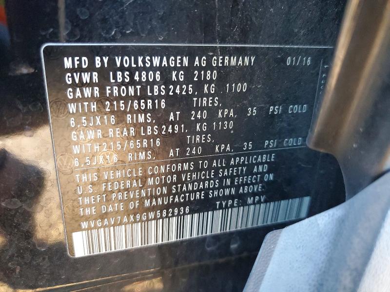 Продажа на аукционе авто 2016 Volkswagen Tiguan, vin: WVGAV7AX9GW582936, номер лота: 72273985