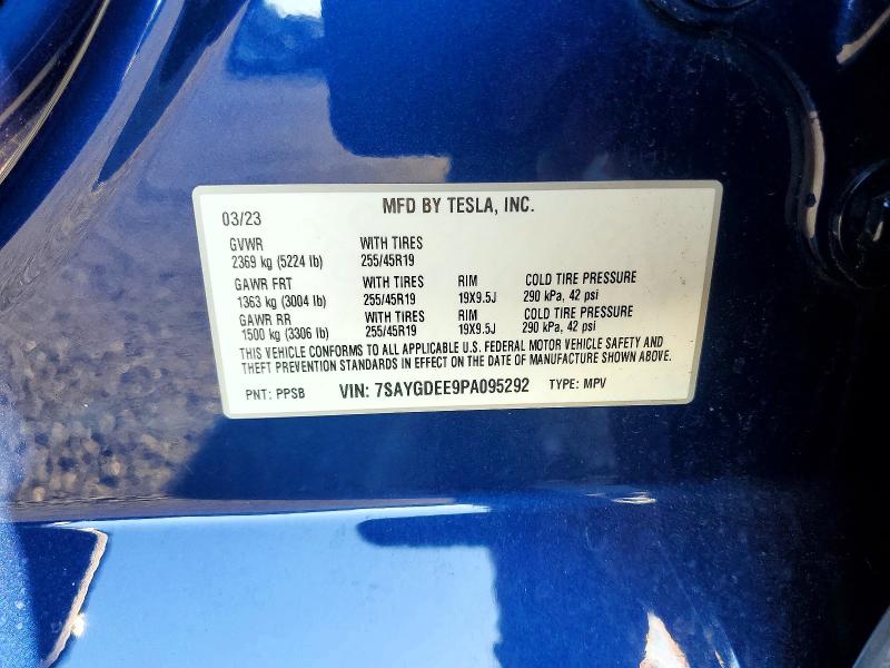 2023 Tesla Model Y მანქანა იყიდება აუქციონზე, vin: 7SAYGDEE9PA095292, აუქციონის ნომერი: 72790375