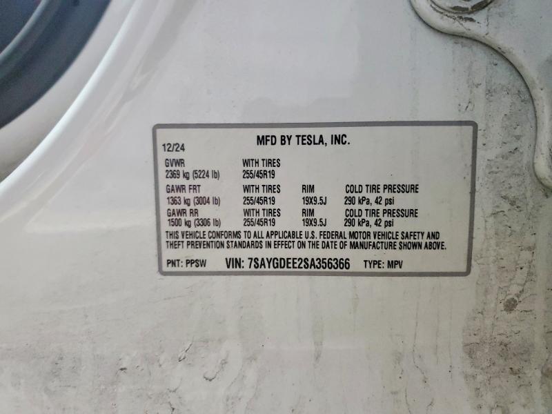 97825365 :رقم المزاد ، 7SAYGDEE2SA356366 vin ، 2025 Tesla Model Y مزاد بيع