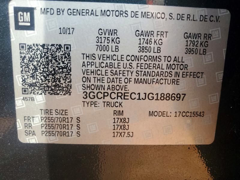 75215845 :رقم المزاد ، 3GCPCREC1JG188697 vin ، 2018 Chevrolet Silverado مزاد بيع
