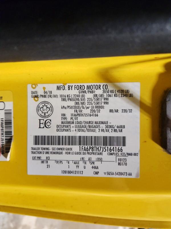 Продажа на аукционе авто 2018 Ford Mustang, vin: 1FA6P8TH7J5164166, номер лота: 75563995