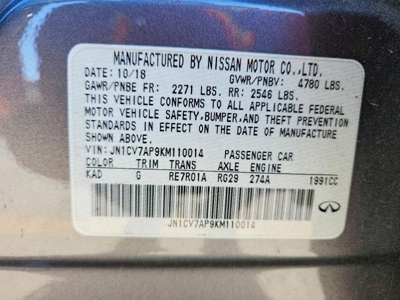 Aukcja sprzedaży 2019 Infiniti Q50, vin: JN1CV7AP9KM110014, numer aukcji: 97774655