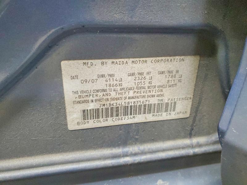 Aukcja sprzedaży 2008 Mazda Speed, vin: JM1BK34L581831671, numer aukcji: 99702545