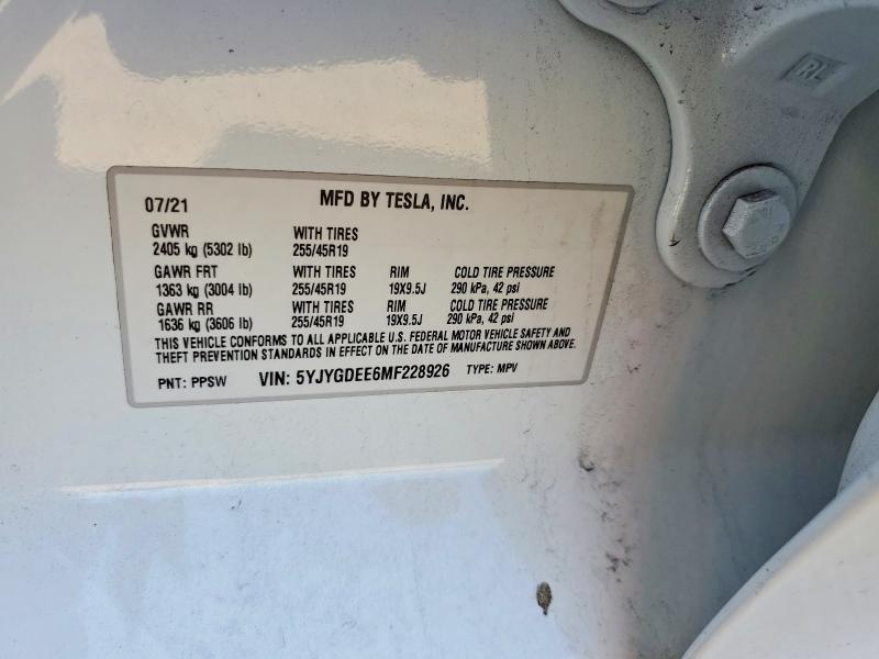 Aukcja sprzedaży 2021 Tesla Model Y, vin: 5YJYGDEE6MF228926, numer aukcji: 73000755