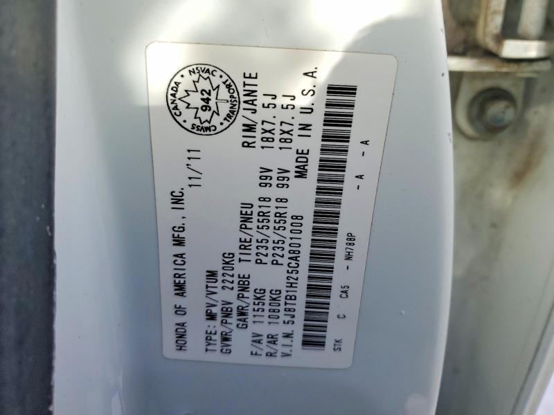 73701605 :رقم المزاد ، 5J8TB1H25CA801008 vin ، 2012 Acura Rdx مزاد بيع