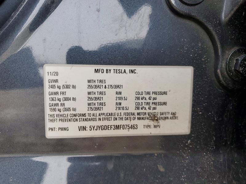 Продажа на аукционе авто 2021 Tesla Model Y, vin: 5YJYGDEF3MF075463, номер лота: 74855045