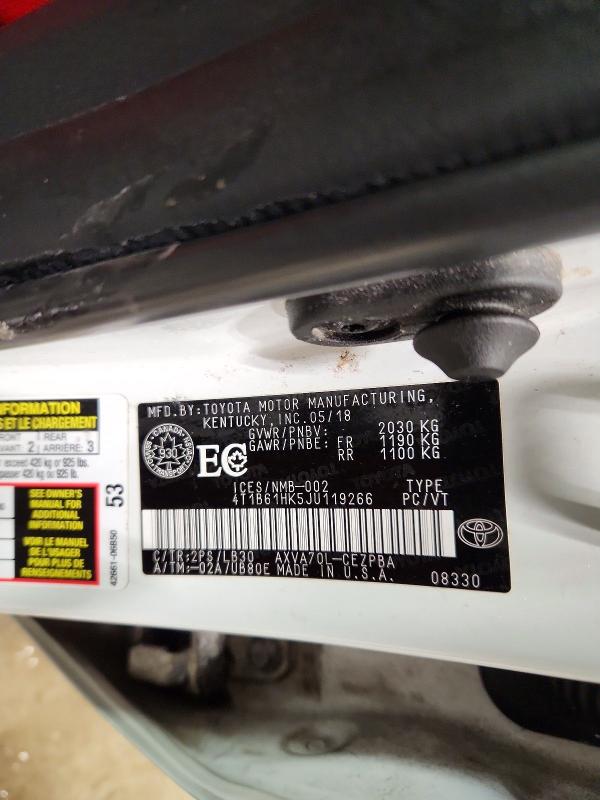 2018 Toyota Camry მანქანა იყიდება აუქციონზე, vin: 4T1B61HK5JU119266, აუქციონის ნომერი: 73409985