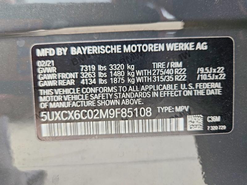 Aukcja sprzedaży 2021 Bmw X7, vin: 5UXCX6C02M9F85108, numer aukcji: 73552805