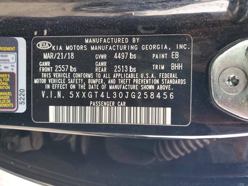 2018 Kia Optima მანქანა იყიდება აუქციონზე, vin: 5XXGT4L30JG258456, აუქციონის ნომერი: 75086235