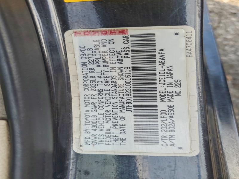 Aukcja sprzedaży 2001 Lexus Is 300, vin: JTHBD182310016119, numer aukcji: 74139235