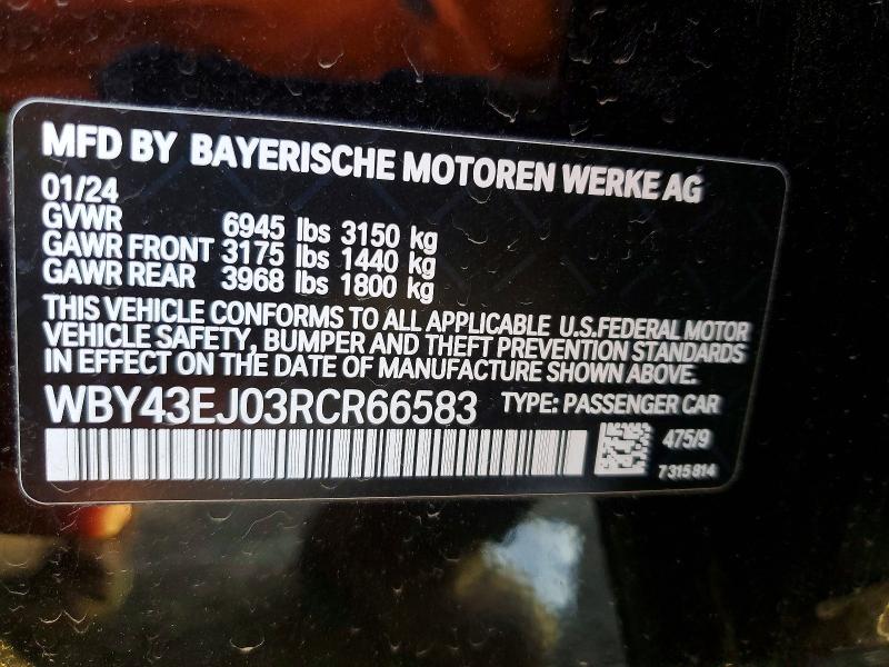 74088035 :رقم المزاد ، WBY43EJ03RCR66583 vin ، 2024 Bmw I7 مزاد بيع