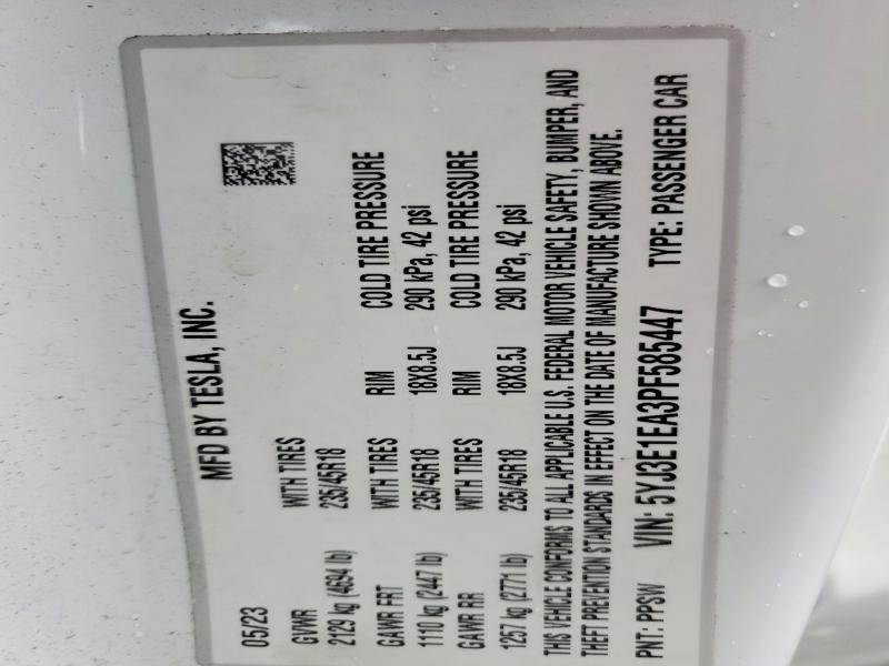 Aukcja sprzedaży 2023 Tesla Model 3, vin: 5YJ3E1EA3PF585447, numer aukcji: 98997165