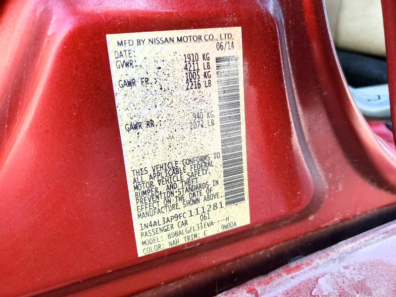 2015 Nissan Altima მანქანა იყიდება აუქციონზე, vin: 1N4AL3AP9FC111281, აუქციონის ნომერი: 75192835