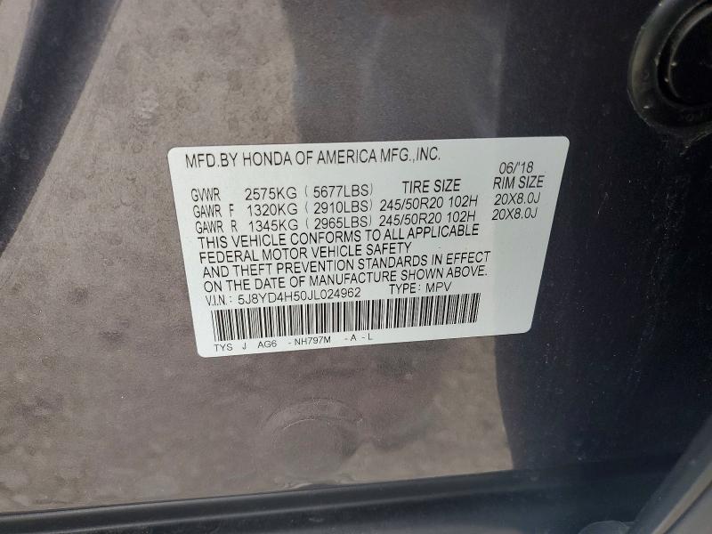 98289805 :رقم المزاد ، 5J8YD4H50JL024962 vin ، 2018 Acura Mdx مزاد بيع