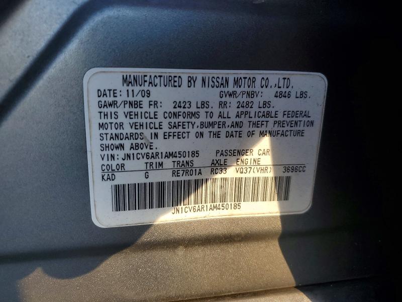 99315465 :رقم المزاد ، JN1CV6AR1AM450185 vin ، 2010 Infiniti G37 مزاد بيع