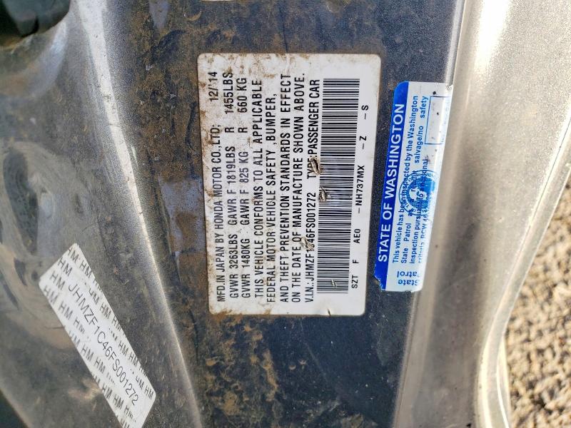 98582935 :رقم المزاد ، JHMZF1C46FS001272 vin ، 2015 Honda Cr-z مزاد بيع