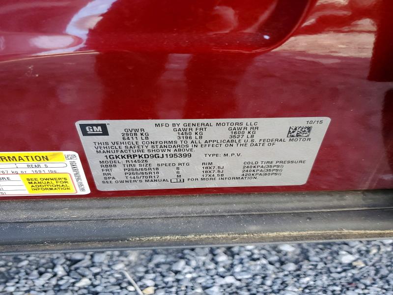 99165595 :رقم المزاد ، 1GKKRPKD9GJ195399 vin ، 2016 Gmc Acadia مزاد بيع