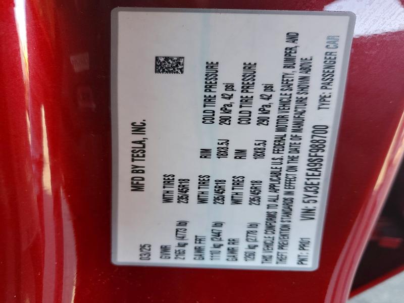 Aukcja sprzedaży 2025 Tesla Model 3, vin: 5YJ3E1EA9SF988700, numer aukcji: 72653505