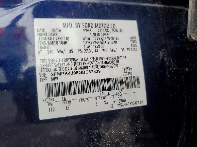 Aukcja sprzedaży 2016 Ford Edge, vin: 2FMPK4J98GBC67839, numer aukcji: 98542805