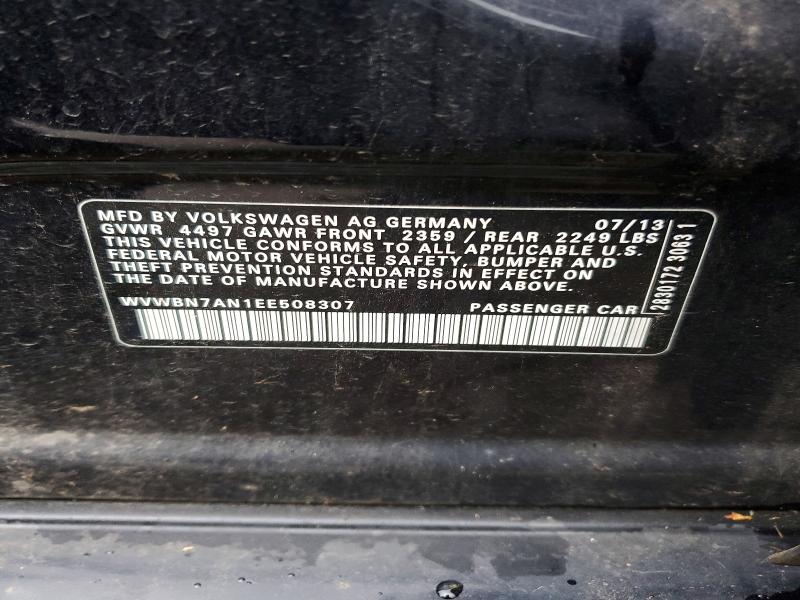 2014 Volkswagen Cc მანქანა იყიდება აუქციონზე, vin: WVWBN7AN1EE508307, აუქციონის ნომერი: 72387955