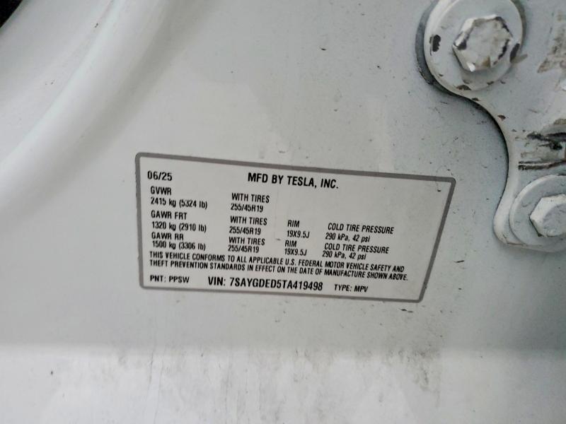 Aukcja sprzedaży 2026 Tesla Model Y, vin: 7SAYGDED5TA419498, numer aukcji: 72864075