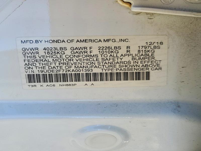 Aukcja sprzedaży 2019 Acura Ilx, vin: 19UDE2F72KA001393, numer aukcji: 72469725