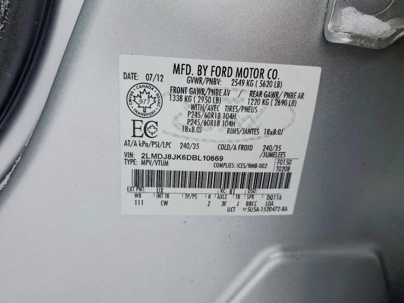 73019175 :رقم المزاد ، 2LMDJ8JK6DBL10669 vin ، 2013 Lincoln Townhouse Mkx مزاد بيع