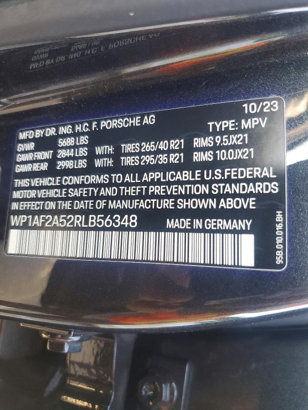 Aukcja sprzedaży 2024 Porsche Macan, vin: WP1AF2A52RLB56348, numer aukcji: 41933286