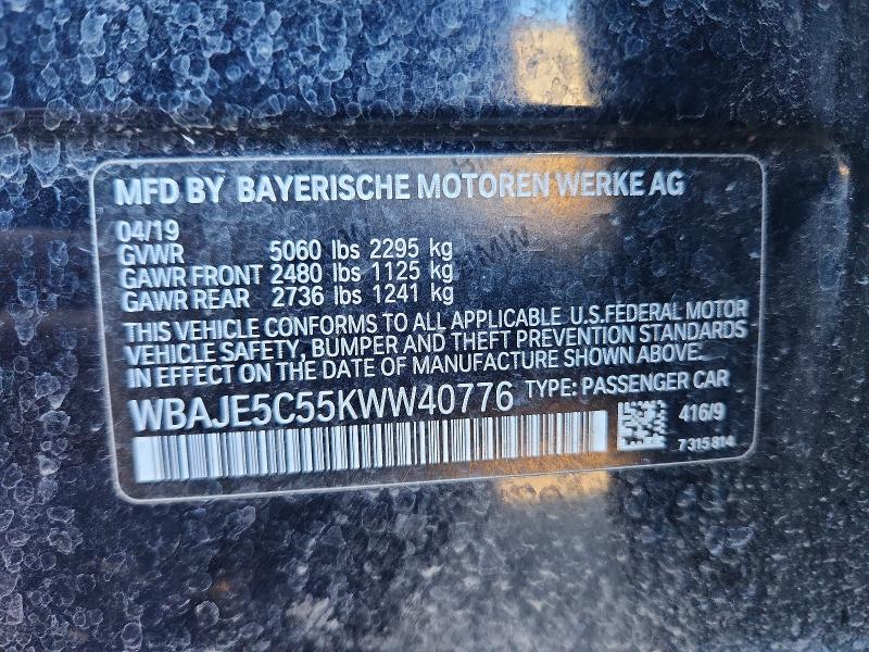 2019 Bmw 540 მანქანა იყიდება აუქციონზე, vin: WBAJE5C55KWW40776, აუქციონის ნომერი: 73263185