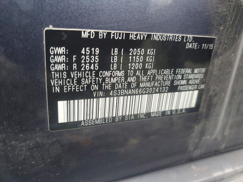 75420455 :رقم المزاد ، 4S3BNAN66G3024132 vin ، 2016 Subaru Legacy مزاد بيع