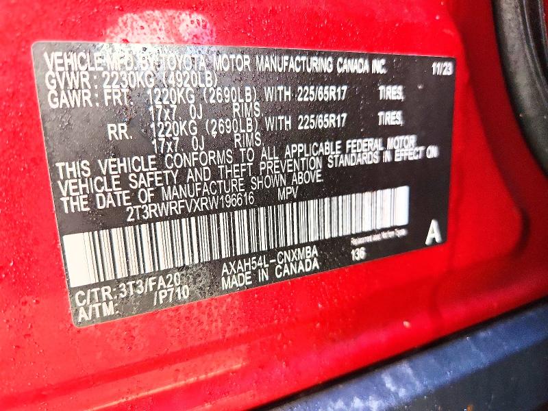 Aukcja sprzedaży 2024 Toyota Rav4, vin: 2T3RWRFVXRW196616, numer aukcji: 98618875