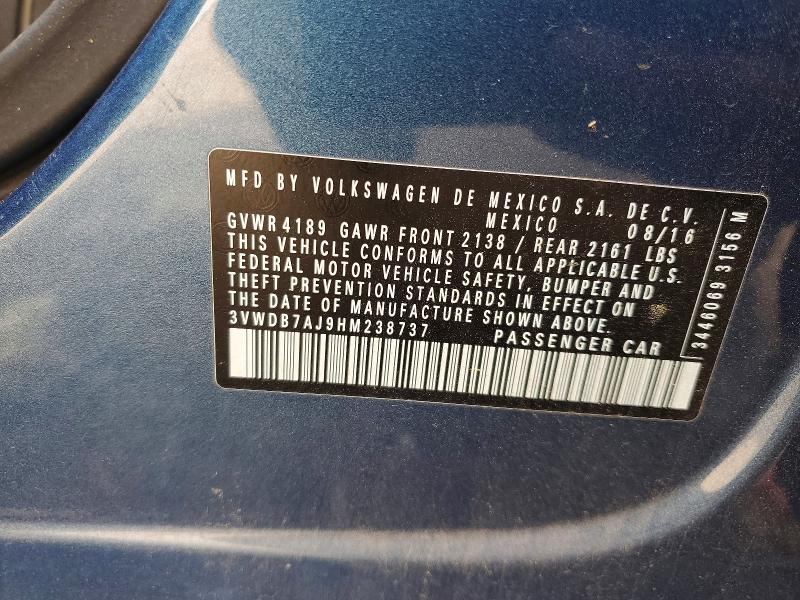 Aukcja sprzedaży 2017 Volkswagen Jetta, vin: 3VWDB7AJ9HM238737, numer aukcji: 98896775
