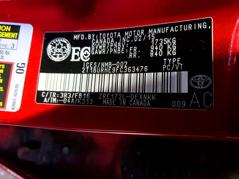 Продаж на аукціоні авто 2015 Toyota Corolla, vin: 2T1BURHE9FC363476, номер лоту: 98571235