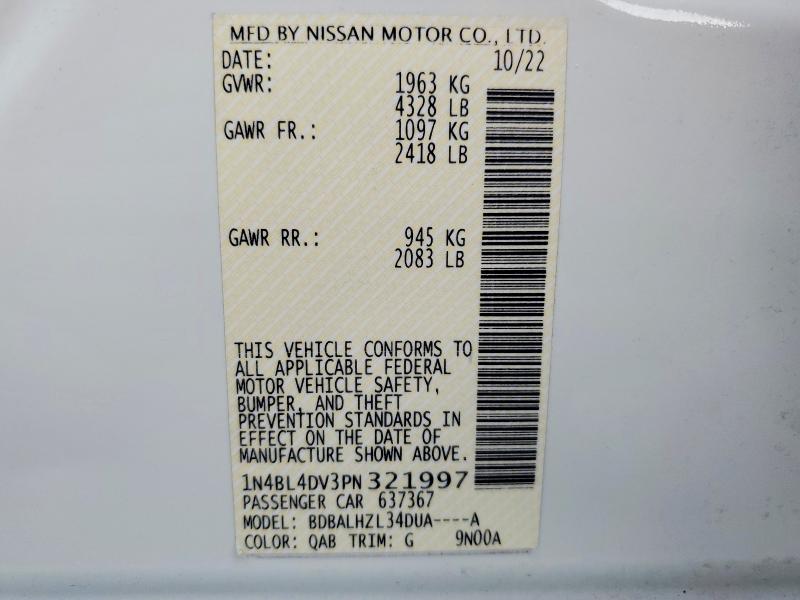 Продаж на аукціоні авто 2023 Nissan Altima, vin: 1N4BL4DV3PN321997, номер лоту: 72964895