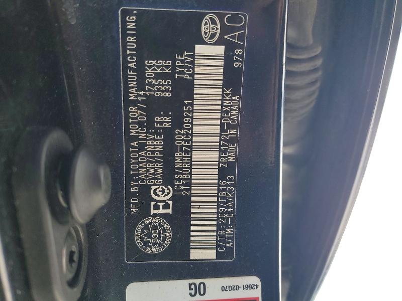2014 Toyota Corolla L მანქანა იყიდება აუქციონზე, vin: 2T1BURHE7EC209251, აუქციონის ნომერი: 73585625