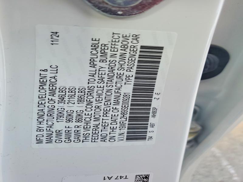2025 Honda Civic მანქანა იყიდება აუქციონზე, vin: 19XFL2H89SE009281, აუქციონის ნომერი: 73455145