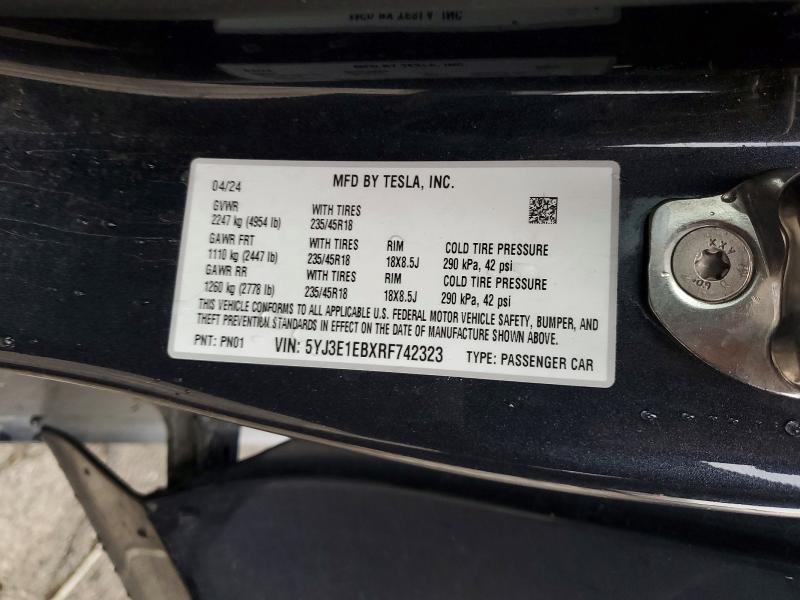 Продажа на аукционе авто 2024 Tesla Model 3, vin: 5YJ3E1EBXRF742323, номер лота: 73598275