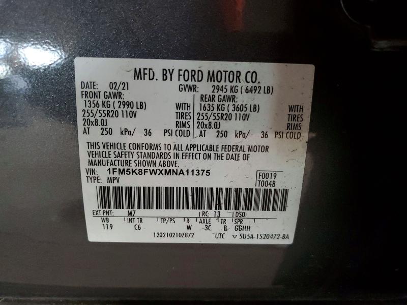 Продажа на аукционе авто 2021 Ford Explorer, vin: 1FM5K8FWXMNA11375, номер лота: 74121625