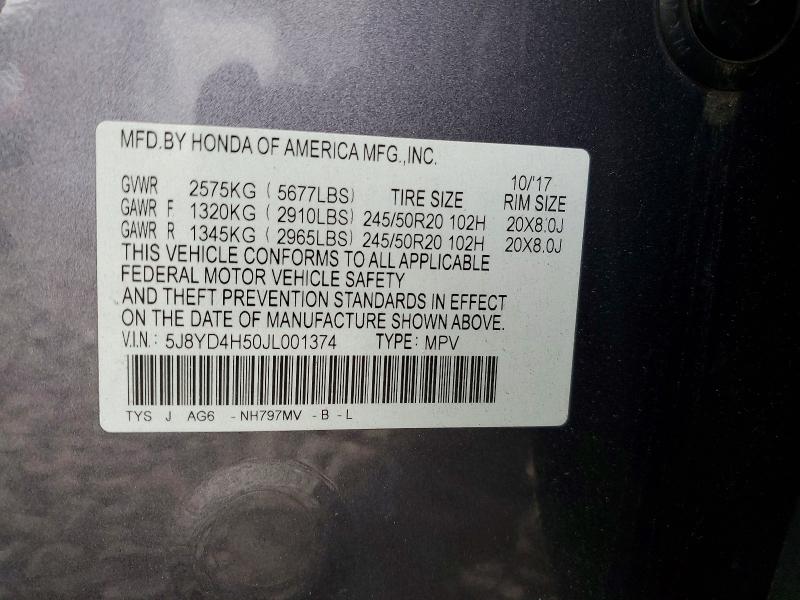 72853685 :رقم المزاد ، 5J8YD4H50JL001374 vin ، 2018 Acura Mdx مزاد بيع