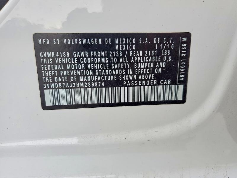 Aukcja sprzedaży 2017 Volkswagen Jetta, vin: 3VWDB7AJ3HM289974, numer aukcji: 99366885
